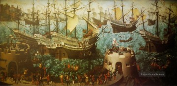 Einschiffung von Henry VIII in Dover Kriegsschiff Seeschlacht Ölgemälde